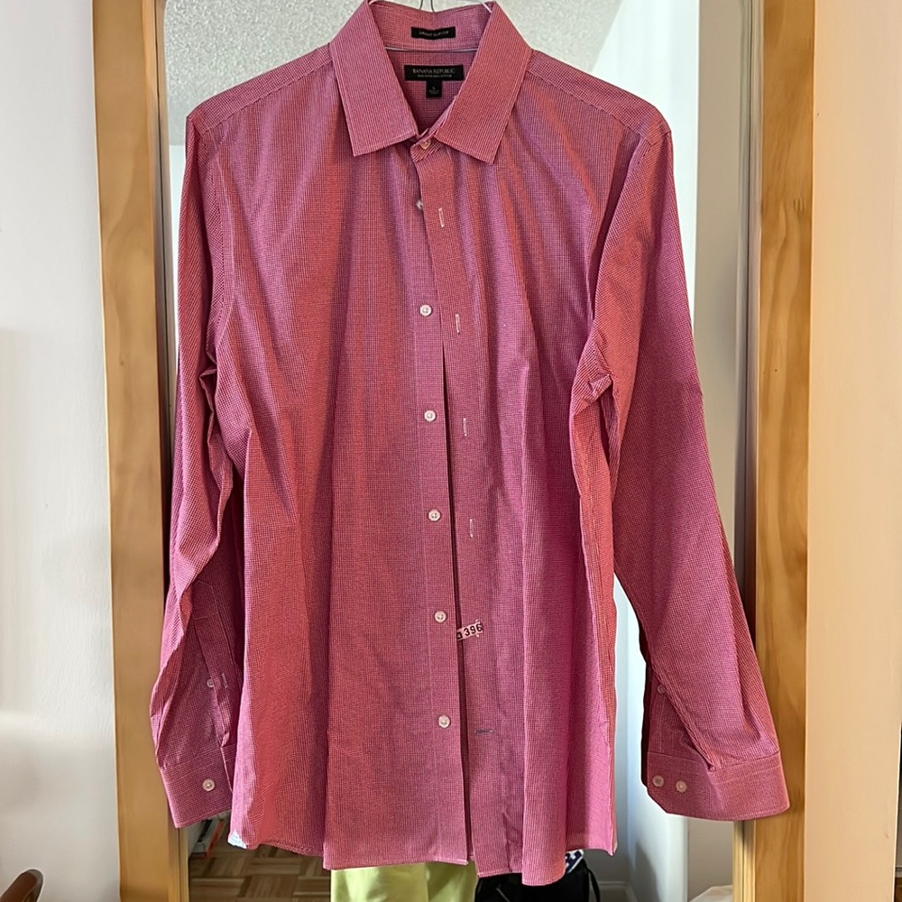 Banana Republic Red Checked Grant Slim Fit Dress Shirt
